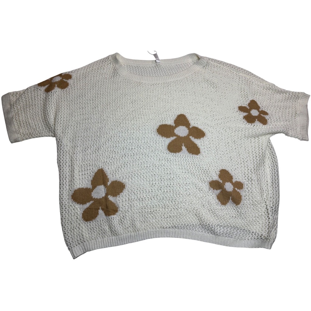 Dokotoo Sweater Top Women White New Floral Crochet Open Knit Short Sleeve Large